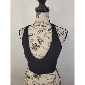 Athleta Sport Bra Crop Tank Top Womens Small V Neck Racer Back Removable Pads